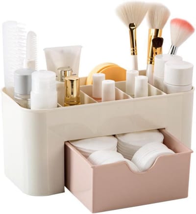 Ruimtebesparende Organizer voor Cosmetica met Meerdere Compartimenten en Lade, Ideaal voor Make-up en Sieraden op Bureau of Badkamer