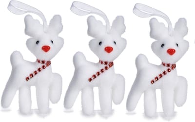 Krist+ rendier kersthangers - 3x - wit - 11 cm - kunststof - kerstornamenten - kerstversiering