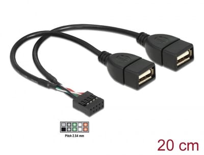 Delock USB Cable Pin header female > 2 x USB 2.0 type-A female 20 cm
