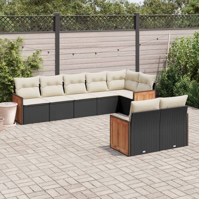vidaXL - 8-delige - Loungeset - met - kussens - poly - rattan - zwart