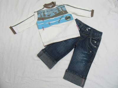 dirkje , jongens , kledingset , t-shirt lange mouw , creme, 74 - 9 maand