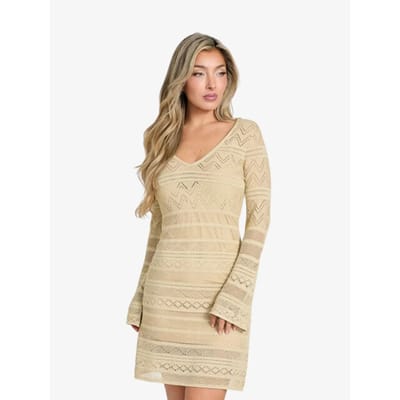 GUESS  Eco Nellie Vn Ls Dress S Gold Lurex Maat: S | Mini Jurken Outlet | Dames | Beige