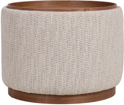 DÉJA Living Salontafel Marcia Beige/Walnoot – Rond – Met Opbergruimte – Chenille en Essenfineer – 55x55x42 cm