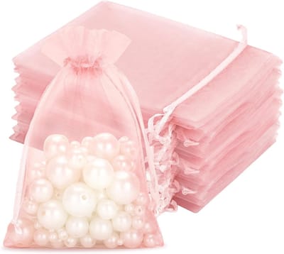 100 Roze Organza Tassen 10 x 15 cm - Cadeautassen met Trekkoord voor Feestjes, Bruiloften en Verjaardagen