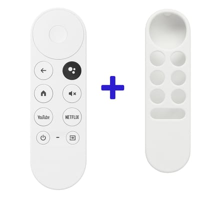 IfarNix Universele chromecast afstandsbediening + siliconen hoesje - Geschikt voor Chromecast met Google TV / Android TV Box / Smart TV – Bluetooth & IR – Remote Control – Wit – Vervangende Afstandsbediening voor 4K / HD / 2020