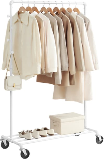 MIRA Home - Kledingrek - Kledingrekstang - Kapstok - Opbergrek - Garderoberek Met Haken - Wit- 100x49x163cm