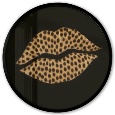 Poster in lijst Rond - Fotolijst 40x40 cm - Posters - lip - Zwart - Panterprint - Ronde posterlijst zwart - Decoratie - Wanddecoratie woonkamer - Muurdecoratie slaapkamer