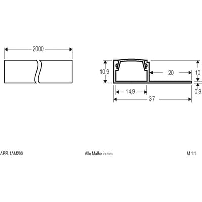 EVN APFL1 alu-tegelprofiel eenzijdig, 200cmx3,7cm