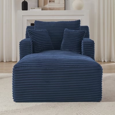 Wishdor - Chaise Longue Bank - Comfortabele Polstering En Ruimtebesparend - Modern Ontwerp - Voor Woonkamer Of Kantoor - Cordstof - Blauw