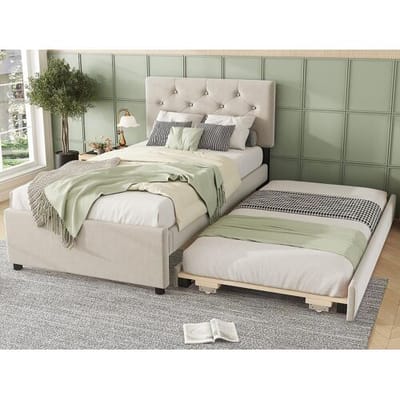 ModernLuxe Eenpersoons fluwelen bed met uitschuifbaar bed 90x200cm - Beige