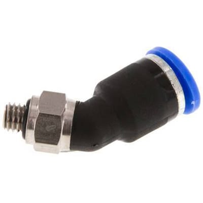 6mm x M 5 45 graden L-verbinding Messing/PA 66 Insteekfitting Buitendraad NBR [2 Stuks]
