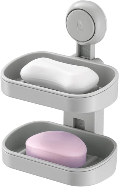 Dubbele laag zeepdispenser voor douche, grijs - Ideaal voor badkamer, ruimtebesparend en stijlvol