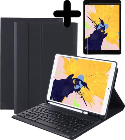 Hoes - Geschikt voor Apple iPad 8 (2020) - 10.2 inch - 8e Generatie - Met Screenprotector - Toetsenbord Case - Keyboard Book Cover - Hoesje - Zwart