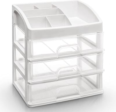 3-laden cosmetica-organizer voor badkamer en slaapkameropberging - lippenstift, sieraden, nagellak, naaigaren, kantoorbenodigdheden, kleine onderdelen nagellak opbergen
