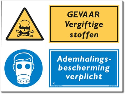 Giftige gassen bord - Ademhalingsbescherming verplicht - Forex - 30 x 40 cm