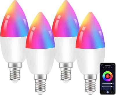 4 stuks Slimme Lampen LED E14 Smart Wifi Bulb 6W /470lm Dimbare Gekleurde Lamp RGB+2700-6500K, Compatibel met Google Assistant, APP Controle, Slimme Gloeilamp Smart Home Lampen