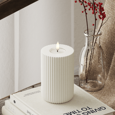 Deluxe Homeart Led Kaars Solid Stripe White 7,5 x 12,5 cm
