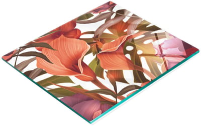 Decoratieve glazen keukensnijplank met tropische bloemen, 60x52 cm