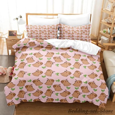 2023 Kawaii Capybaras Beddengoed Set Eenpersoons Twin Volledig Queen King Size Bed Set Volwassene Kind Slaapkamer Dekbedovertrek Sets 3D Bedovertrek Set AU Single(140x210cm)