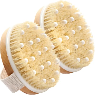 (2 Stuks) Dry Brush for Cellulite and Lymphatic Drainage, Exfoliating Brush with Soft Massage Nodules, Dry Brushing - Droog Borstel - Anti Cellulitis Brush - Lichaamsborstel - Extra Massage Accessoire - Stimuleert Bloedsomloop
