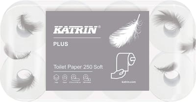 Katrin Katrin Plus-toiletpapier 3-laags, wc-papier, 8 rollen, zeer zacht, wit