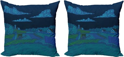 ABAKUHAUS Sierkussenhoes met zomers thema, set van 2, Nachtlandschap, moderne accenten, dubbelzijdige digitale print, 45x45 cm, Blauwgroen