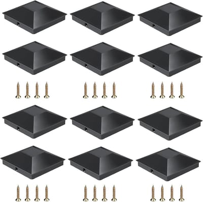 12 Stuks Post Caps 9x9cm, Kunststof Vierkante Beschermkappen voor Houten Tuinpalen, Inclusief 24 Schroeven voor Schutting en Terras