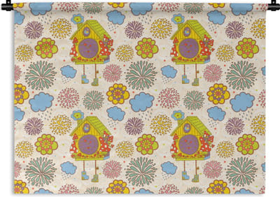 Wandkleed - Wanddoek - Koekoeksklok - Patronen - Paddenstoel - Bloemen - 120x90 cm - Wandtapijt