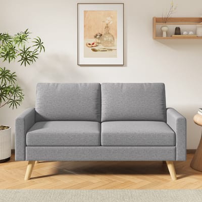 Bealife AR73 2-zits bank – Compacte stoffen bank met hoogwaardige veren & schuimvulling – Lichtgrijs