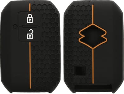 kwmobile autosleutel hoesje geschikt voor Suzuki 2-knops autosleutel Keyless Go hoes - Siliconen autosleutel behuizing - Auto sleutel case met honingraat - Sleuteletui in zwart / oranje