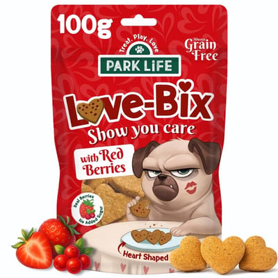 Park Life Love-Bix Hondensnacks met Rode Bessen – Graanvrij - Natuurlijk - Hartvormige Beloningskoekjes (100g)