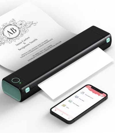 Pora&Co - Thermal Printer - Portable Printer A4 - Draagbare Printer A4 - Incl. 200 Vellen + Draagtas - Afdrukken met Telefoon of Computer - Thermische Printer - Zwart/Groen