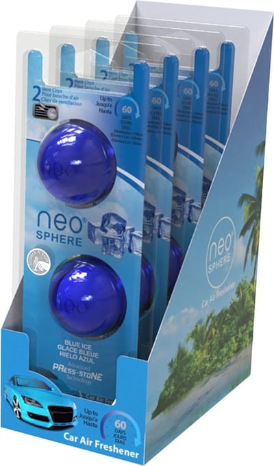 Neo-Sphere Autoparfum - Cool Ice/Blauw – Auto luchtverfrisser voor ventilatierooster - 8 stuks (4 Duopacks) – Langdurige frisheid tot 16 maanden