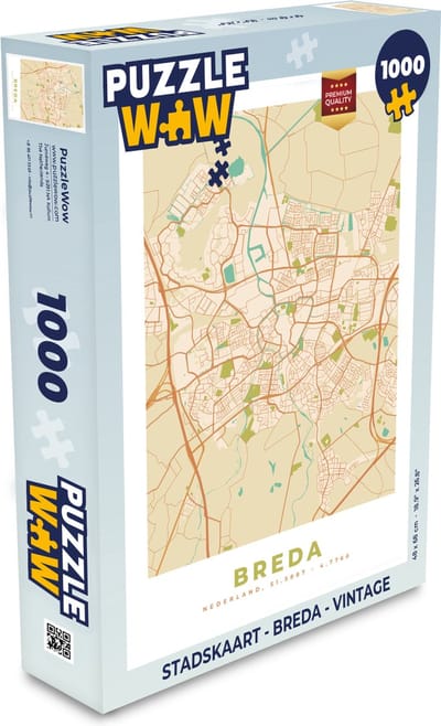 Puzzel Stadskaart - Breda - Vintage - Legpuzzel - Puzzel 1000 stukjes volwassenen - Plattegrond