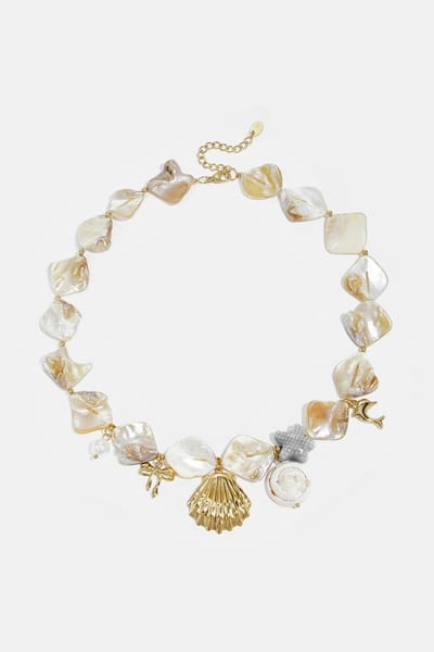 Ketting met kralen van Zeeschelpen en Parels - Verkleurt Niet - Cadeau - Goudlief