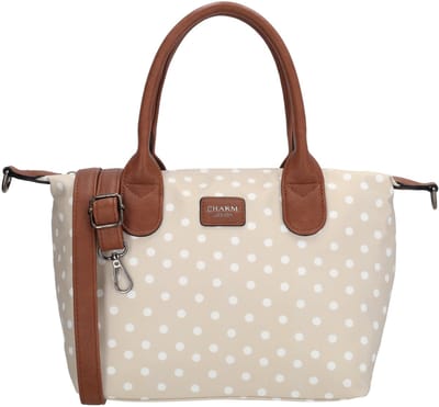 Charm London Buckingham Handtas Crossbody Schoudertas Medium - Dots wit op taupe