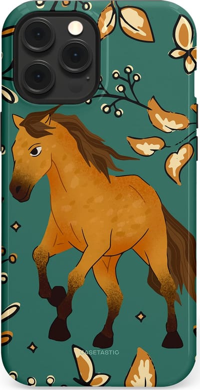 Casetastic Hoesje Geschikt voor Apple iPhone 12 Pro Max Magsafe - Stijlvolle Beschermende Duo-layer Case - Groene bruine Paarden elegantie - Paris