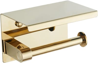 Famanu – Toiletrolhouder met plank voor wandmontage, roestvrij staal, luxe afwerking, goudkleurig