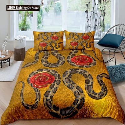 Slang Dekbedovertrek Set 3D Python Palmblad Beddengoed Set Kingsize Reptiel Tropisch Thema Dekbedovertrek Voor Kinderen Jongens Meisjes Tieners EU single(135x200cm)