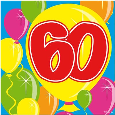 Folat Servetten 60 jaar - 40x stuks - ballonnen opdruk - 60e verjaardag - leeftijd