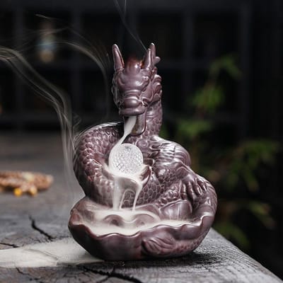 Keramische Chinese Loong wierookbrander met terugvloeiende wierook, creatieve LED-verlichting, grote Chinese Loong wierookbrander met terugvloeiende wierook, woonaccessoire gray