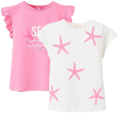 Zippy 3107124601 T-shirt Met Korte Mouwen 2 Eenheden Wit,Roze 6-9 Months Meisje