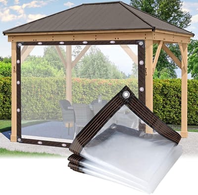 Dekzeil, waterdicht, transparant, 2 x 4 m, met ingestanste ringen, broeikas, hondenhok, weerbestendig, opvouwbaar, pvc, waterdicht, regenbescherming, zeil, doorzichtig dekzeil