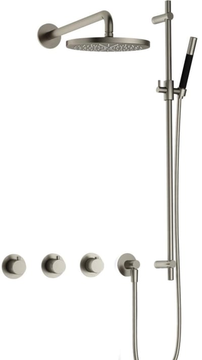 Hotbath Cobber - CB7067 - Inbouw Regendoucheset - Geborsteld Nikkel - 2 Stopkranen - Thermostatisch - Wandarm 40 cm - Hoofddouche 200 mm - Staafhanddouche - Glijstang 900 mm - Waterbesparend