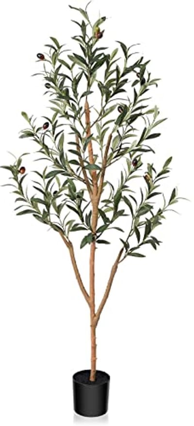 Grote Kunstolijfboom 120 cm voor Binnen, Natuurlijke Houten Stam en Zijden Olijfplanten in Pot