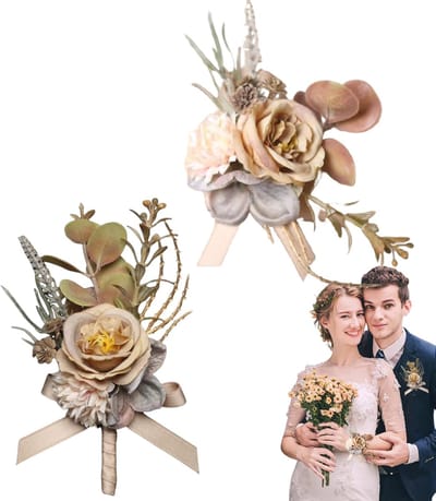 Bruiloft Accessoires Set - Polsbloemen en Boutonnieres - Feestelijke Decoratie - Handgemaakte Kunstbloemen - 6 x 8 x 6 cm