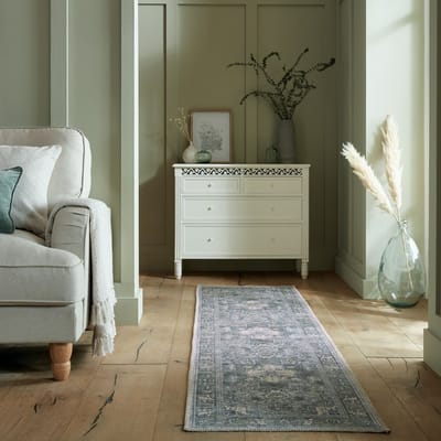 Flycarpets Vintage Vloerkleed - Windsor Traditioneel - Laagpolig - Medaillon - Groen - 60x230 cm