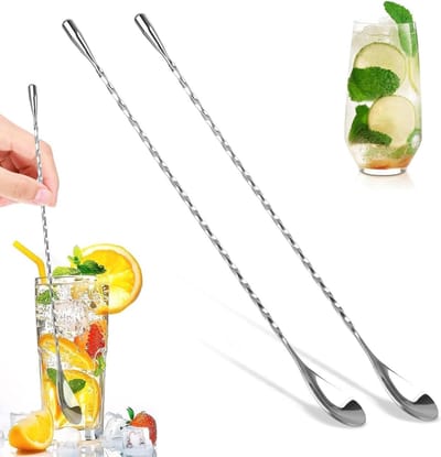 2-delige cocktailmenglepels van roestvrij staal met spiraaldesign voor het mixen en bewaren van dranken - Lange handgreep en perfect voor barkeeper.