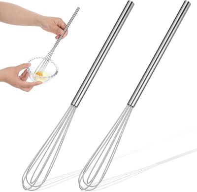 SnelShoppen - 2 stuks roestvrijstalen mini garde 28 cm - Perfect voor deeg, eiwitten en slagroom - Keukenaccessoires - Zilver - Handmatig