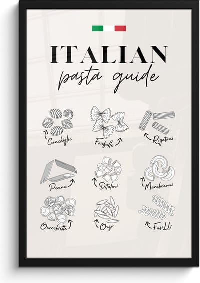 Fotolijst inclusief poster - Posterlijst 40x60 cm - Posters - Pasta soorten - Italië - Eten - Eetkamer - Foto in lijst - Keuken decoratie muur - Wanddecoratie accessoires - Muurdecoratie - Schilderijen